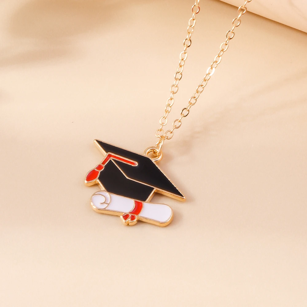 Aihua Cute Student Mortarboard Graduation Ceremony Necklace for Woman Men Bachelor Cap Necklace Back To School Jewelry Gifts
