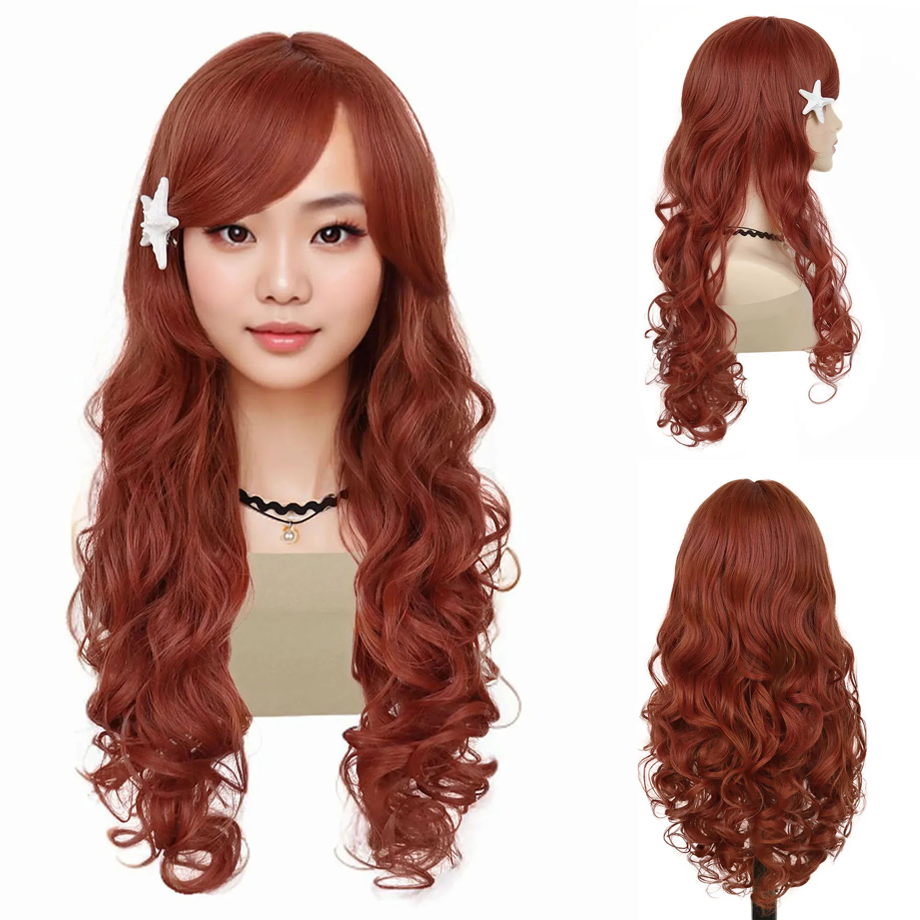 

Popular Auburn Wigs Synthetic Long Wavy Curly Wig with Starfish Hair Clip for Women Girls Halloween Christmas Cosplay Party Use