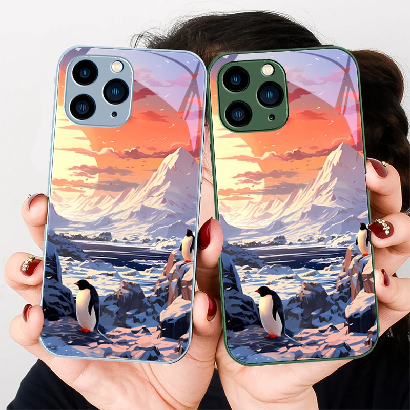

Sunshine Penguin Gold Purple For Iphone 16 Plus 15 14 13 12 Mini 11 Pro Max X XS XR 7 8 Plus 2022 Tempered Glass Phone Case
