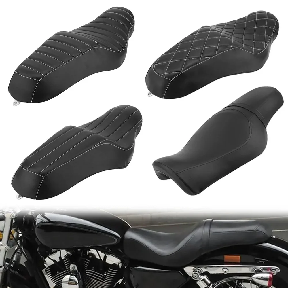 Motorcycle Two-up Seat Black Rear Cushion Driver & Passenger Sofa Seat Tour Seat For Harley Sportster 883 Iron XL1200 04-15