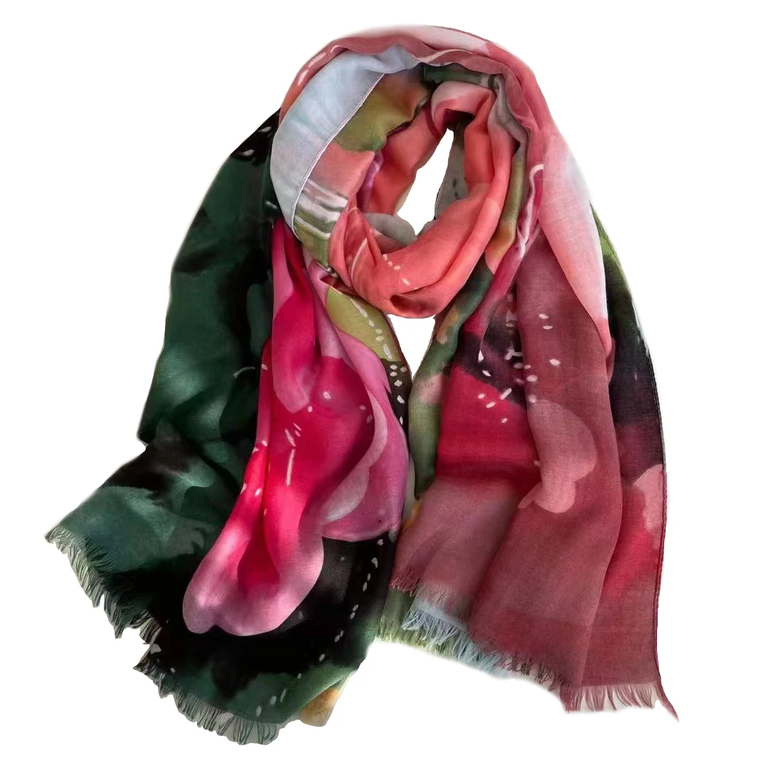 

2022 New Cotton Ombre Flower Print Fringe Scarf Shawls Long Women Floral Pattern Soft Hijab Wrap Free Shipping