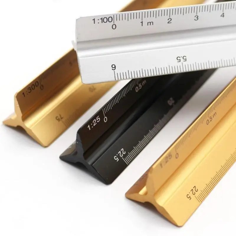 2Pcs/Set Solid Triangular Metric Scale Ruler Precision Drawing Tool for Designers and Engineers