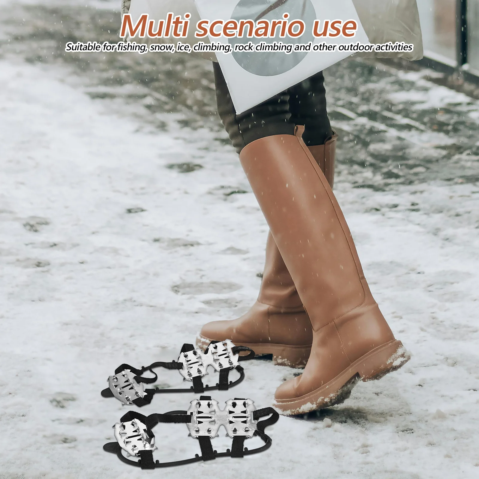 

1Pair Ice Cleats Anti Slip Traction Cleats for Snow Ice Walking Mountaineering Crampons Shoe Grippers Traction Spikes