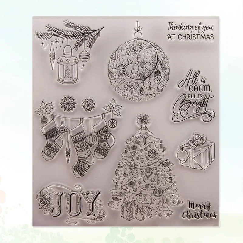 Silicone Clear Stamps with Cling Seal Sheet Christmas Themed Rubber Stamps DIY Scrapbooking Photo Album Diary Decoration 19x20.5