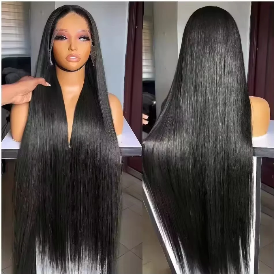 13x6 Bone Straight Lace Front Wig Human Hair 32 40 Inch 200% Density Brazilian Hair 13x4 HD Lace Frontal Wigs Pre Plucked For African American Women