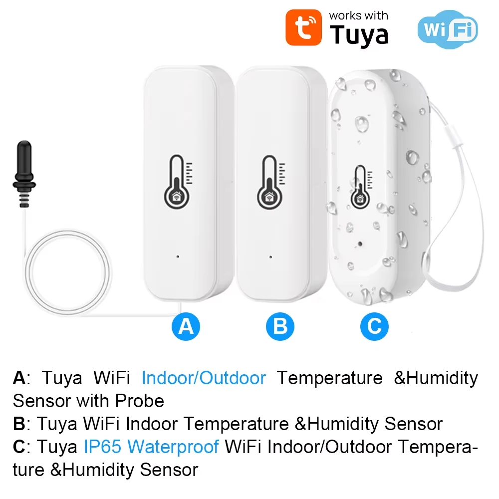 Indoor/Outdoor Tuya WiFi Thermometer Hygrometer APP Remote Check Room Temperature Humidity Monitor for Alexa Google Home Voice