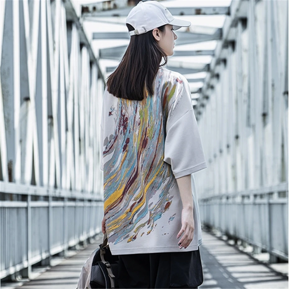 Mens Graffiti Print T-Shirt Streetwear Hip Hop Punk Y2k Short Sleeve TShirt Men Oversized Harajuku Vintage Casual Tees Tops Male