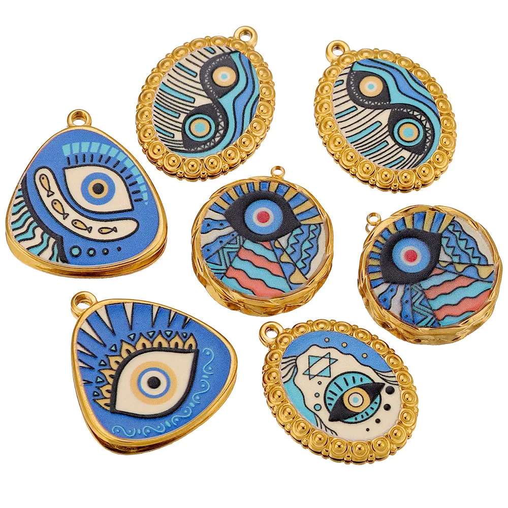 

3Pcs Stainless Steel Connector Blue Enamel Evil Eye Oval Round Charm Pendant for Jewelry Earring Making Bracelet DIY Accessories