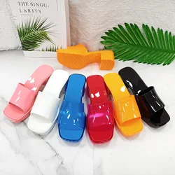 Women's High Heel Jelly Slippers Summer 2022 New Procrastinates Pvc Waterproof High Thick Bottom Shoes Jelly Slippers For Girls