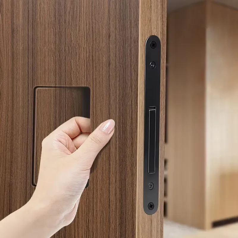 European Style Wooden Recessed Invisible Slide Pull Handle for Secret Barn Door Concealed Lock Hardware Modern Home Decor