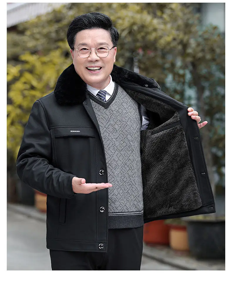 

Middle-Aged and Elderly Men's Jackets Plush Thick Insulation Cotton Jacket Short Autumn Winter Clothes A252