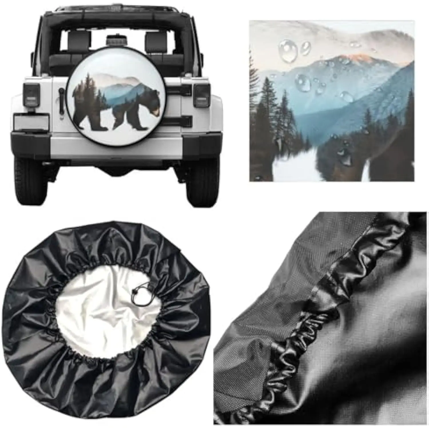 Double Exposure Bear Forest Mountains Spare Tire Cover Waterproof Fabric RV Camper Wheel Protector