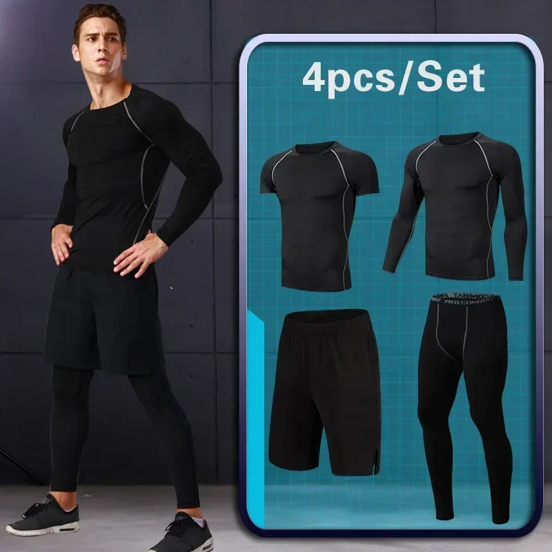 3-5 pieces of men's tight fitting exercise set, gym running boxing T-shirt, windbreaker, tight pants training set