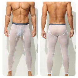 Ice Silk Long Pants Men Quick Dry Sport Bottom Leggings Breathable Pant High Elastic Skinny Trousers Fitness Thermal Underwear