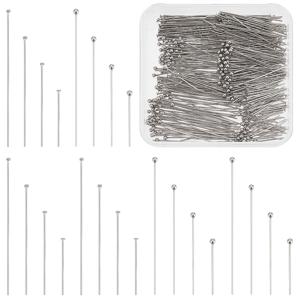 400pcs 4Sizes Ball Head Pins Flat Head Pins Kit 304 Stainless Steel Jewelry Making Pins 20/30/40/50mm Headpin 22 Guage