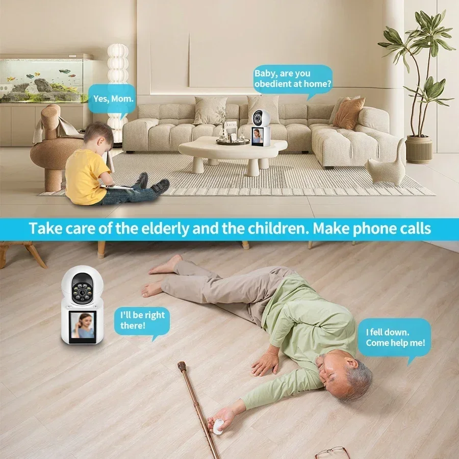 4MP ICSee One-Click Intercom Baby Monitor PTZ WiFi Indoor Camera with 355° Pan/Tilt & Auto Tracking, Video Surveillance for Home