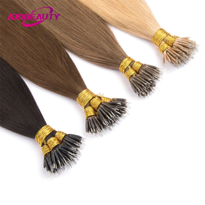 Nanoring Hair Extension Human Hair Addbeauty Straight Micro Link Human Fusion Hair Natural Blonde Nano Ring Hair Extension 613#