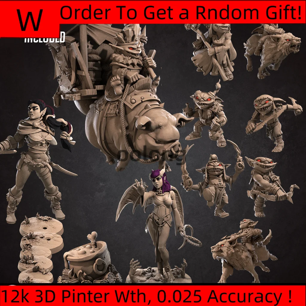 Miniature Resin Model Goblin Hunter, Technician, Ranger, Wolf Cavalry Dnd Board Game War Chess Model Unpainted