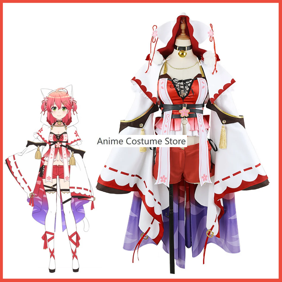 Anime Virtual YouTuber Sakura Miko Cosplay Costume Hololive Wig Kimono Skirt Cloak Woman Sexy Kawaii Carnival Christmas Suit