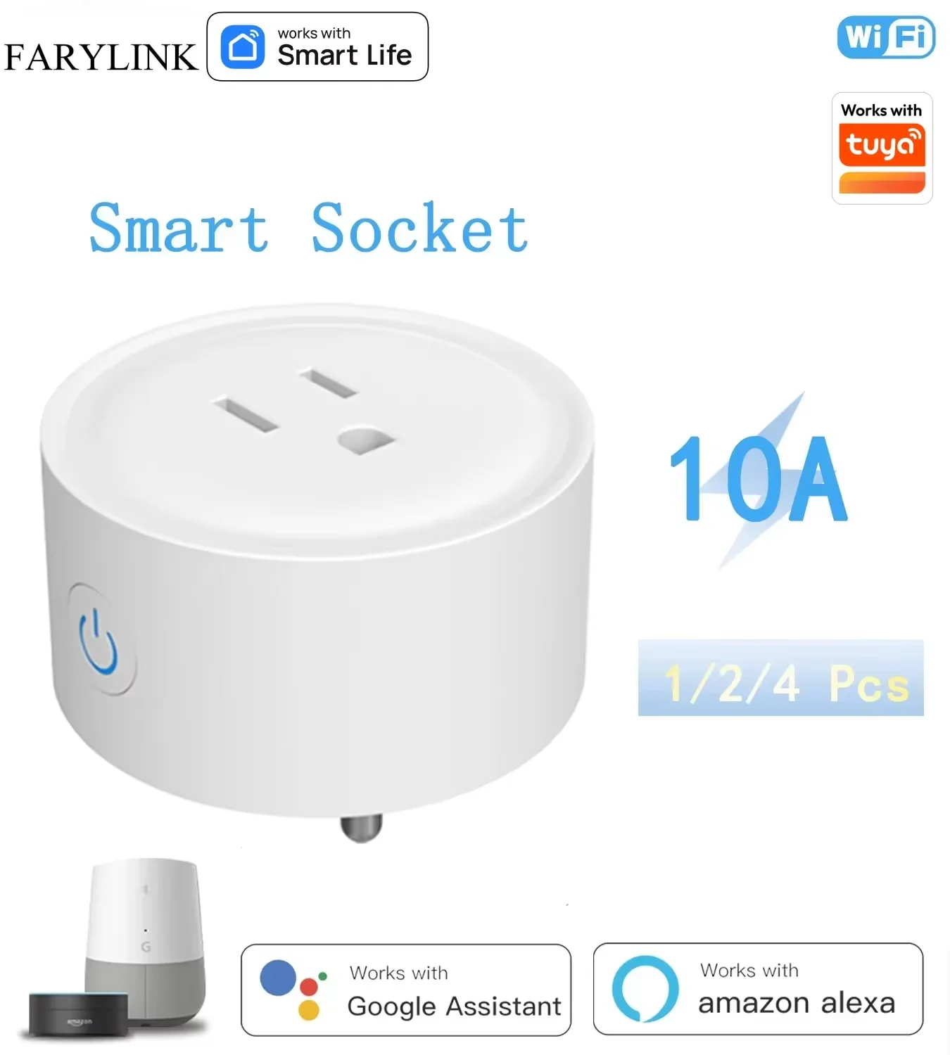 

Умная вилка FARYLINK Wi-Fi, стандарта США, 10 А, умная розетка, голосовое управление, умная жизнь, работает с Alexa Google Home