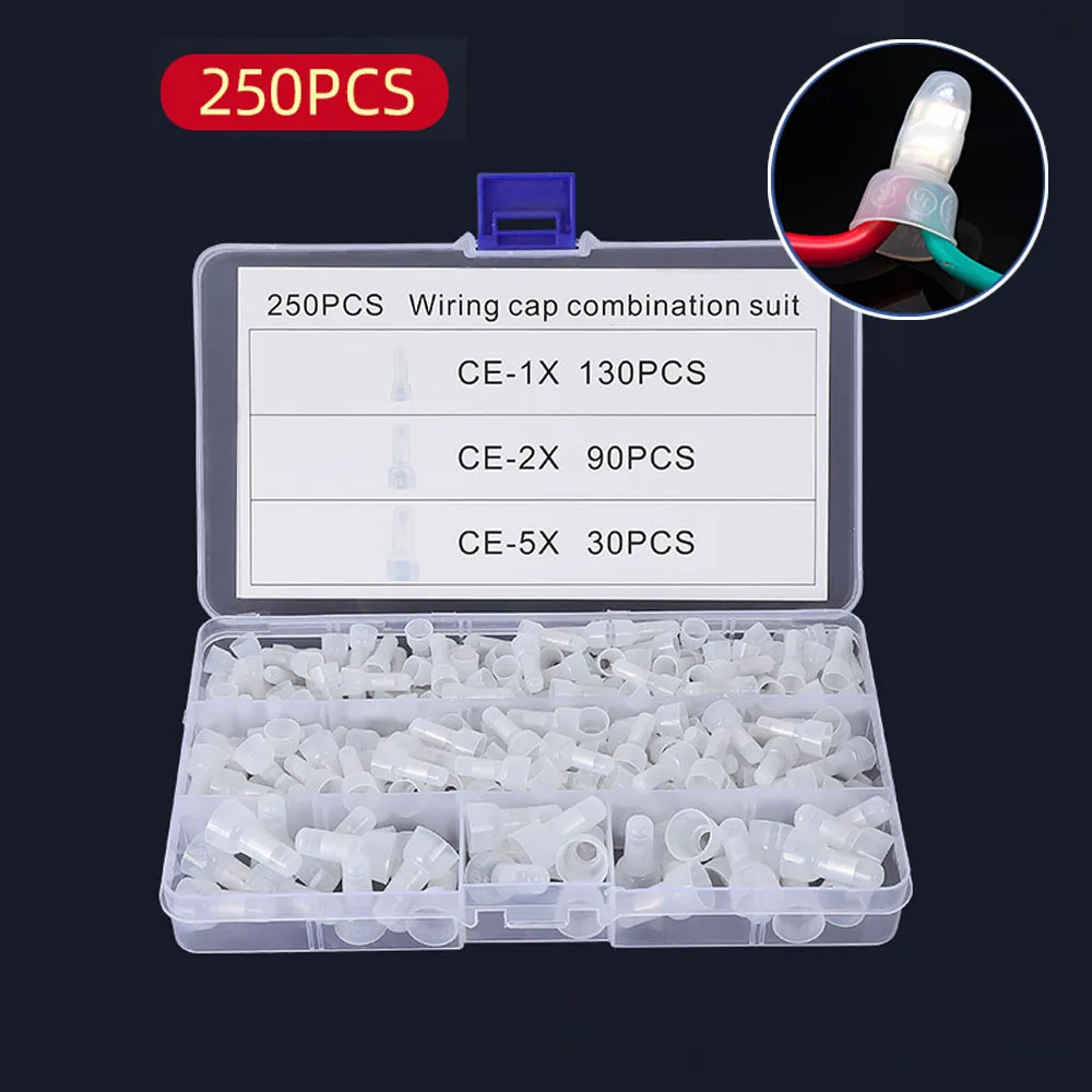 

Closed End Crimp Caps CE1 CE2 CE5 250PCS Flame Retardant Electrical Wire Cable Terminal Connector for AWG 12-10 16-14 22-16 Wire