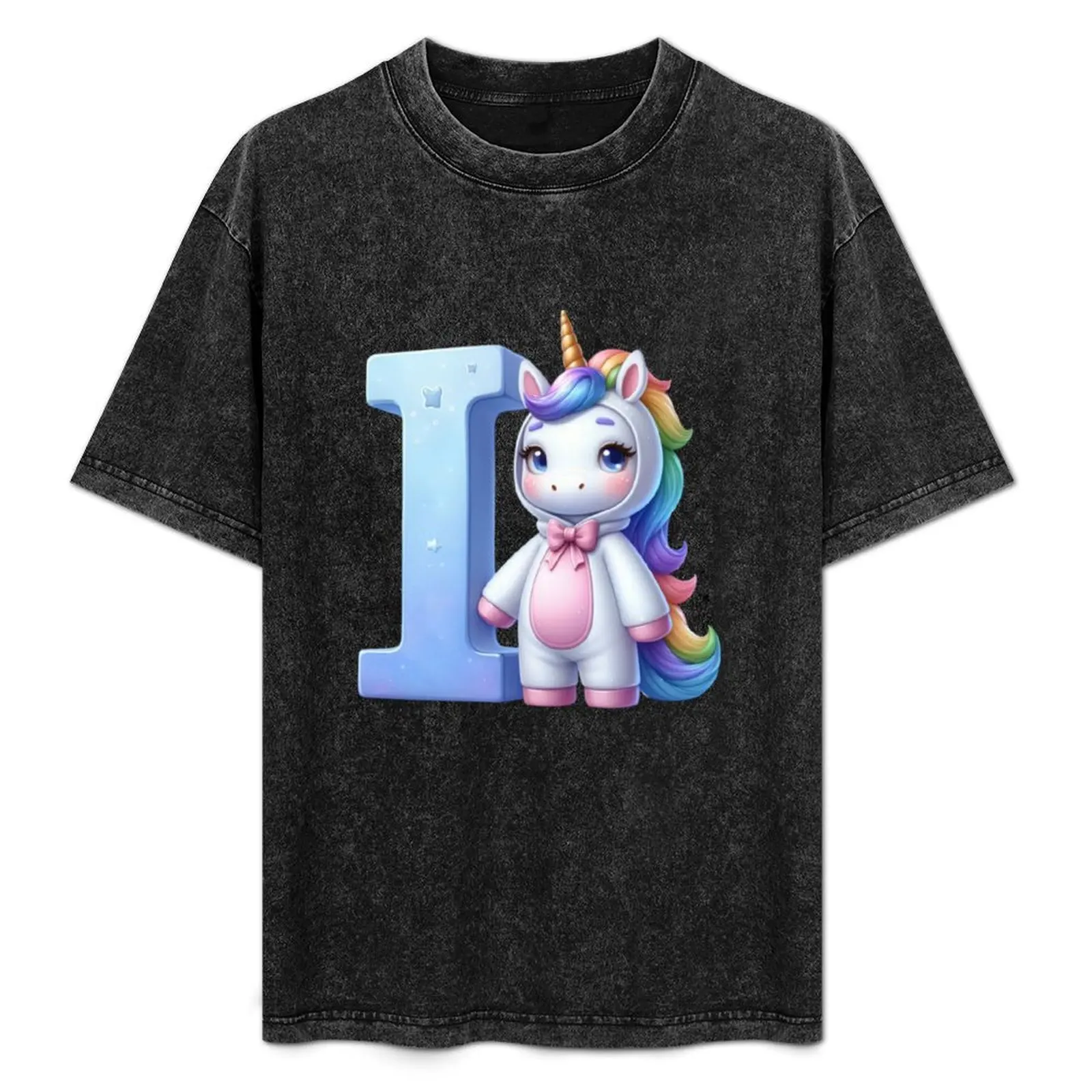 

Unicorn kawaii alphabet monogram letter I T-Shirt Halloween Casual T-Shirt