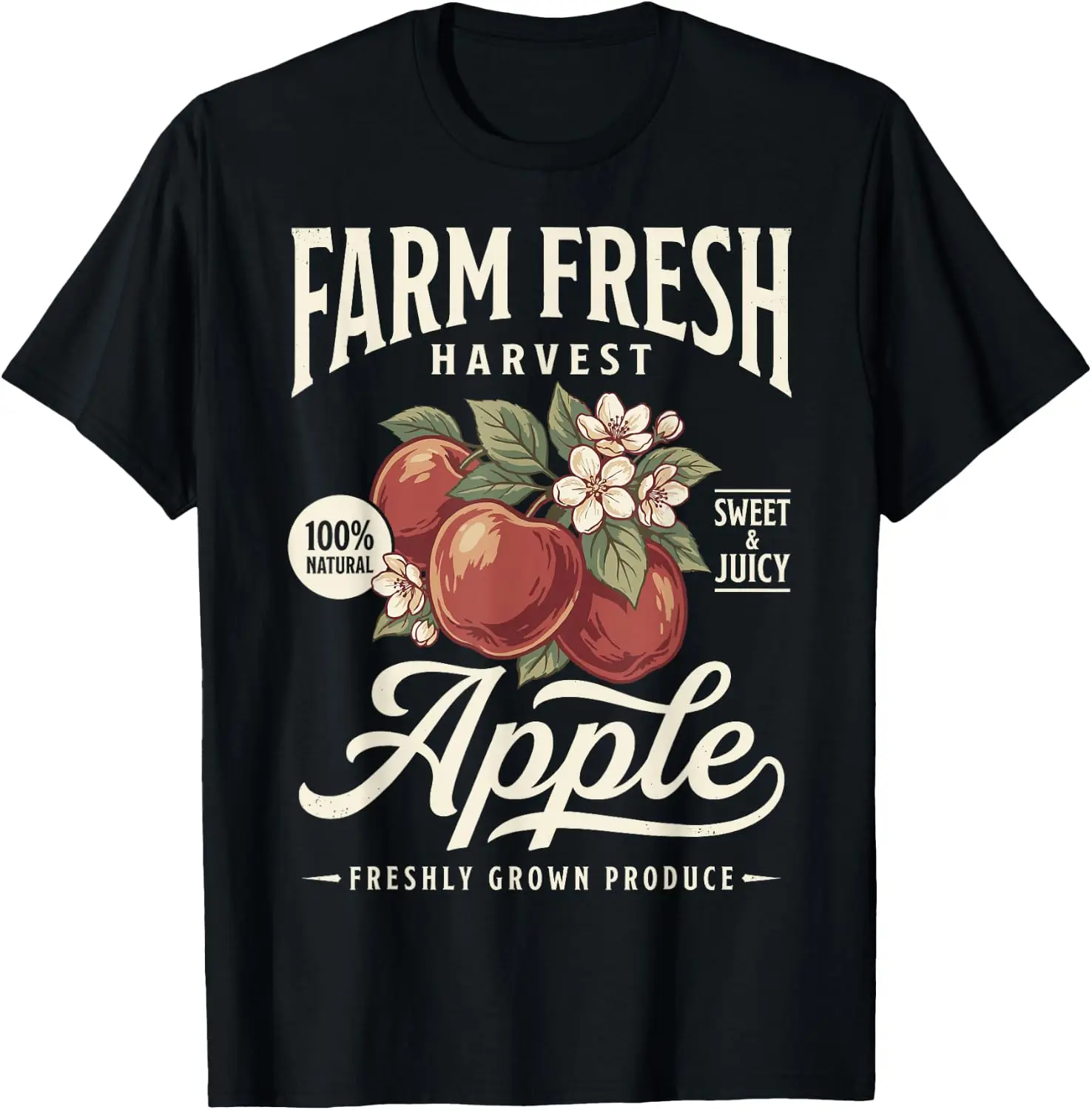 Farm Fresh Harvest Apple Orchard Farmer Farming Planting Tee T-Shirt Unisex Graphic T‑Shirt, Unique [Your Graphic Design] Print Tee, 100% Cotton Soft Breathable Crew Neck Casual Short Sleeve T‑shirt For Men Women Novelty Daily Tops