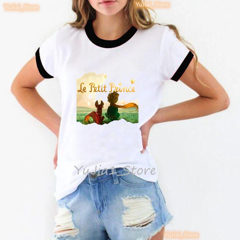 Watercolor The Little Prince Graphic Print Tshirt Girls Summer Short Sleeve T Shirt Femme Harajuku Shirt Casual T-Shirt Tops