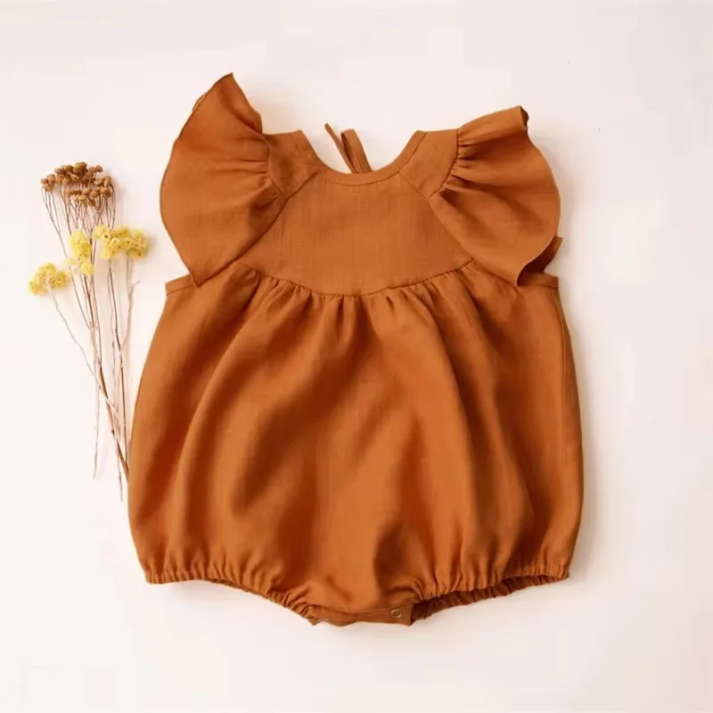 Sommer Neugeborenen Leinen Baumwolle Body Einfarbig Baby Mädchen Romper Infant Onepiece Kleidung