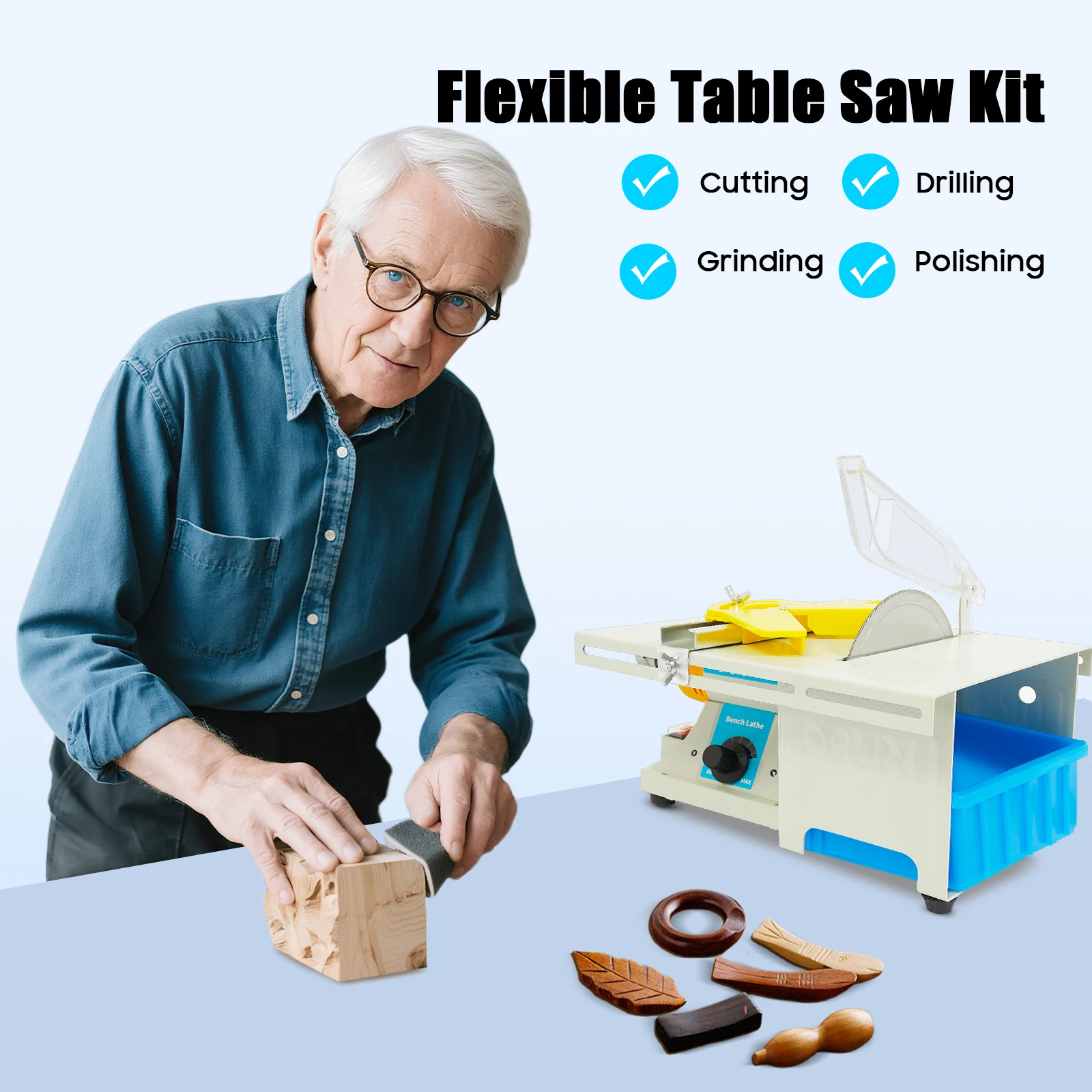 

750W 6-Inch Multi-Function Table Saw, Variable Speed Jade Wood Cutting Machine for Grinding Polishing Drilling