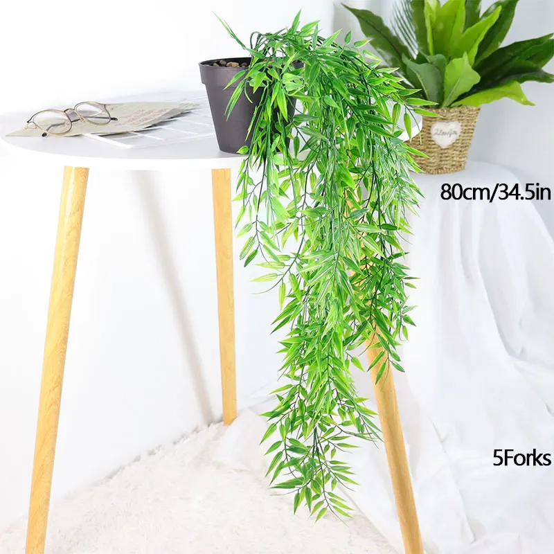 80-105cm Artificial Hanging Plants Tropical Bamboo leaf Vines Fake Grass Vine Plastic Willow leaves Wall For Garden Home Decor