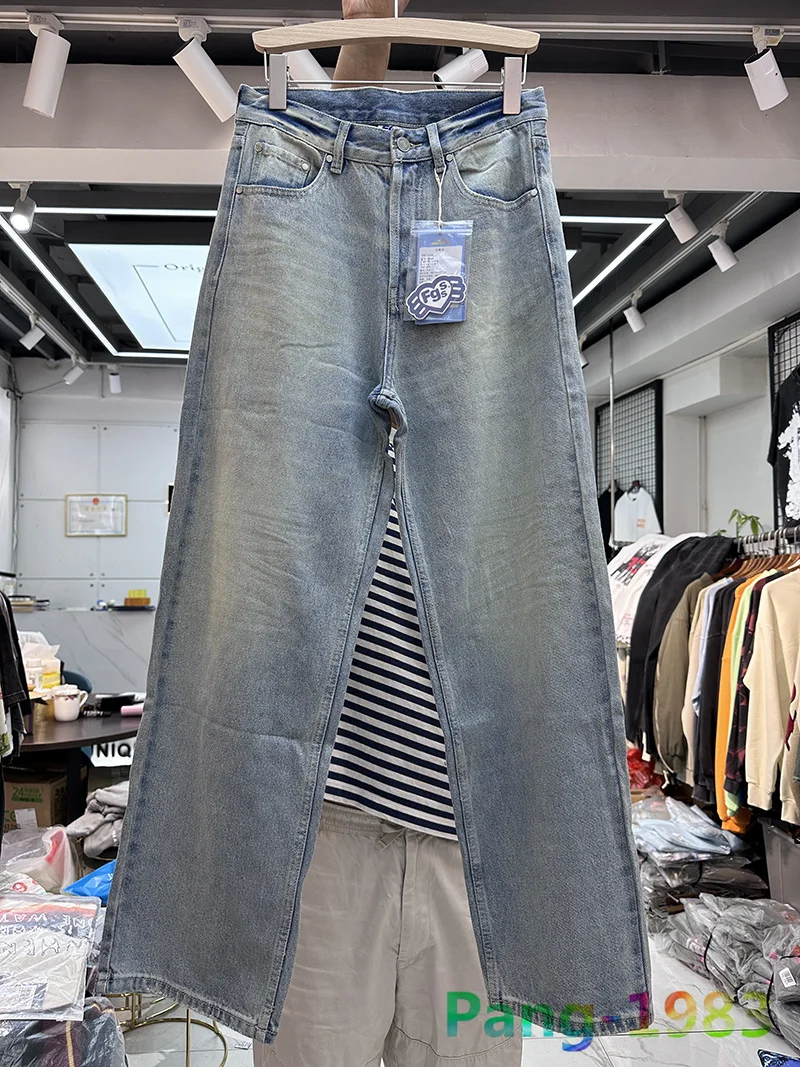 Vintage Gewassen Rechte Baby Blauwe Jeans Mannen Veelzijdige Eenvoudige Losse Casual Broek