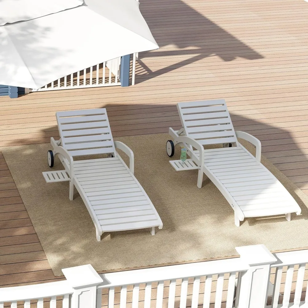 

Pool Chaise Lounge Chairs Set of 2, 5-Position Adjustable Outdoor Patio Lounge Chairs, Wood Reclining Chaise Lounger Chair with