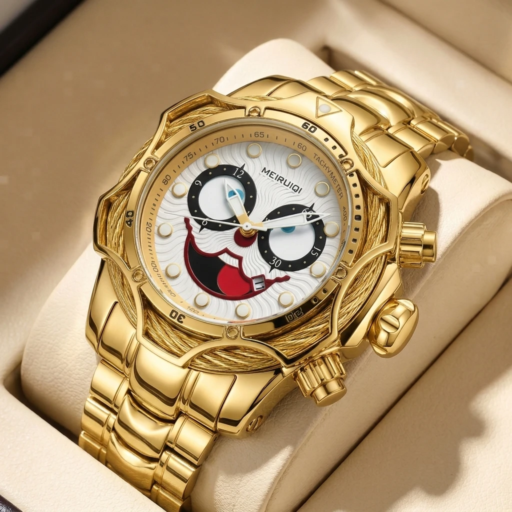 

1pcs Fun Clown Smile Face Dial Watch Trendy Metal Chain Strap Fashion Wristwatch