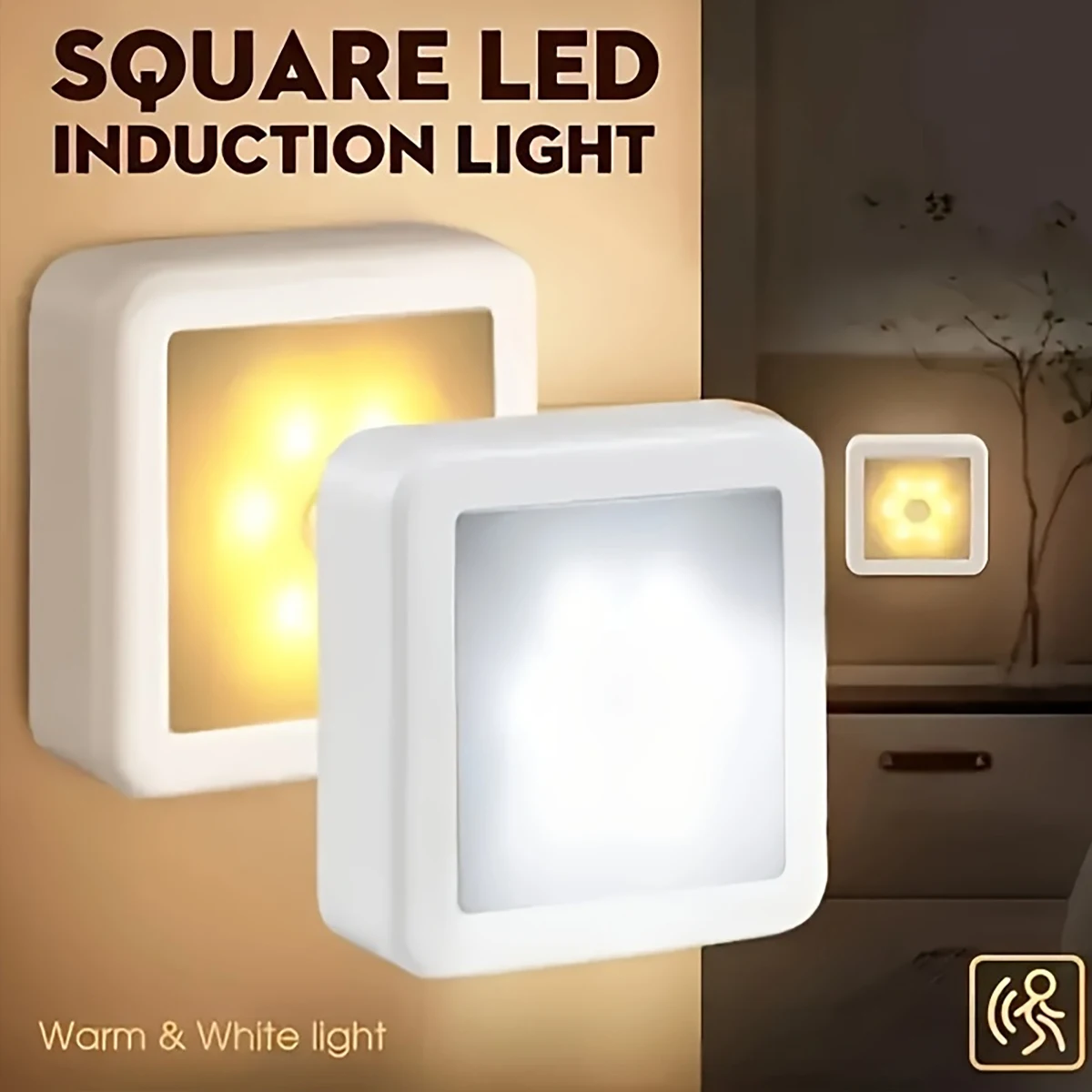 3/6Pcs Motion Sensor Led Night Light, Pir Sensor, Battery Powered (Battery Not Included), Led Decorative Light, Suitable for Bathroom, Bedroom, Hallway, Stairs, Ideal Decorative Light