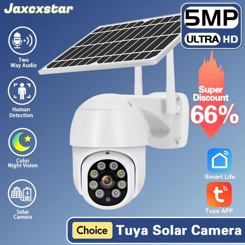 

Solar Camera WIFI Outdoor 5MP HD Wireless Security CCTV Waterproof Night Vision PIR Human Detect PTZ with Solar Panel Tuya APP