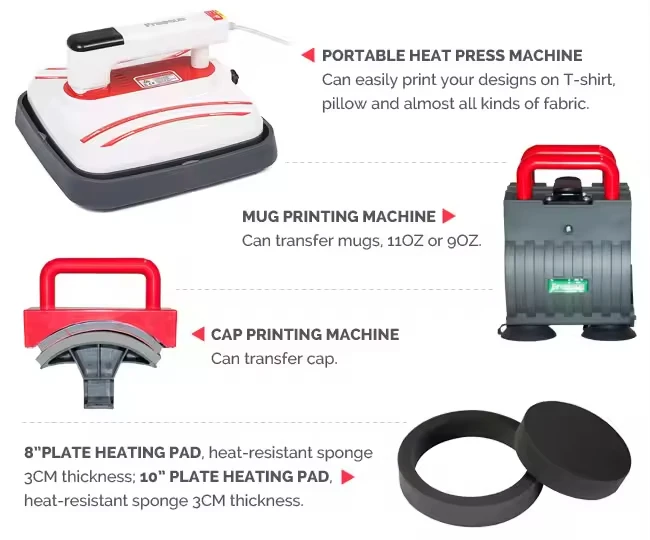 

Freesub Small Sublimation Machine Portable 5 in 1 Heat Press Machine for t Shirt Mugs P1210