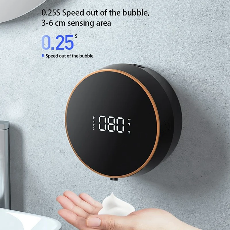 Touchless Automatic Sensor Soap Dispenser Foam Type-C Charging Smart Induction Hand Washer With Temperature Easy To Use Black