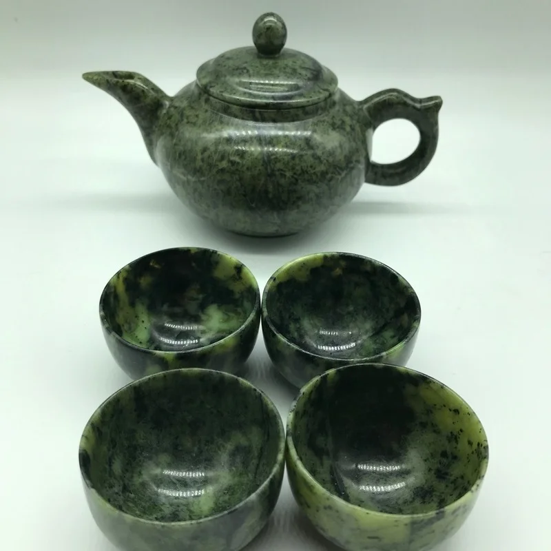 Juego de tazas de vino de piedra de rey de Medicina Tibetana Natural con serpentina magnética, taza de té de Jade, Color Jade Natural al azar