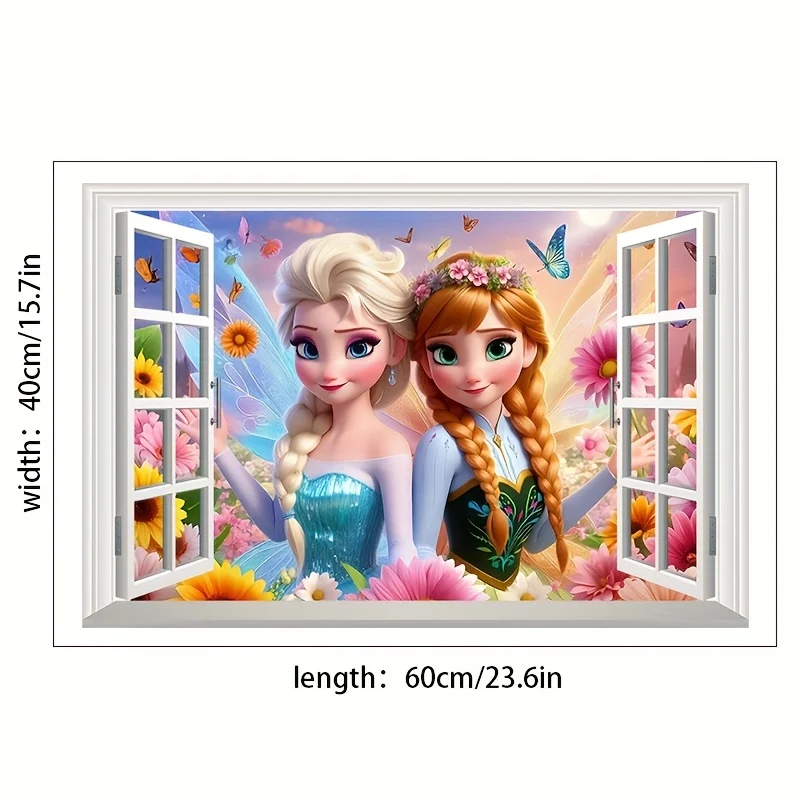 1 ملصق حائط على شكل قلعة الأميرة إلسا وآنا - تصميم نافذة سحرية، مثالي لغرف النوم وغرف المعيشة، مما يخلق مساحة مريحة وحالمة على شكل أميرة