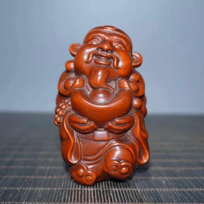 

Vintage Chinese Boxwood Carving Mammon Statue Wooden Mini Figurine Ornaments Art