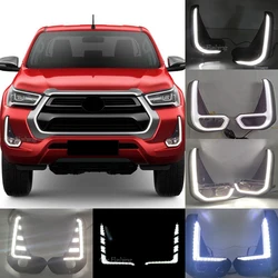 1 Set Car LED Daytime Running Light with Turn Yellow Signal DRL Day Light Fog lamp For Toyota Hilux Revo 2020 2021 2022