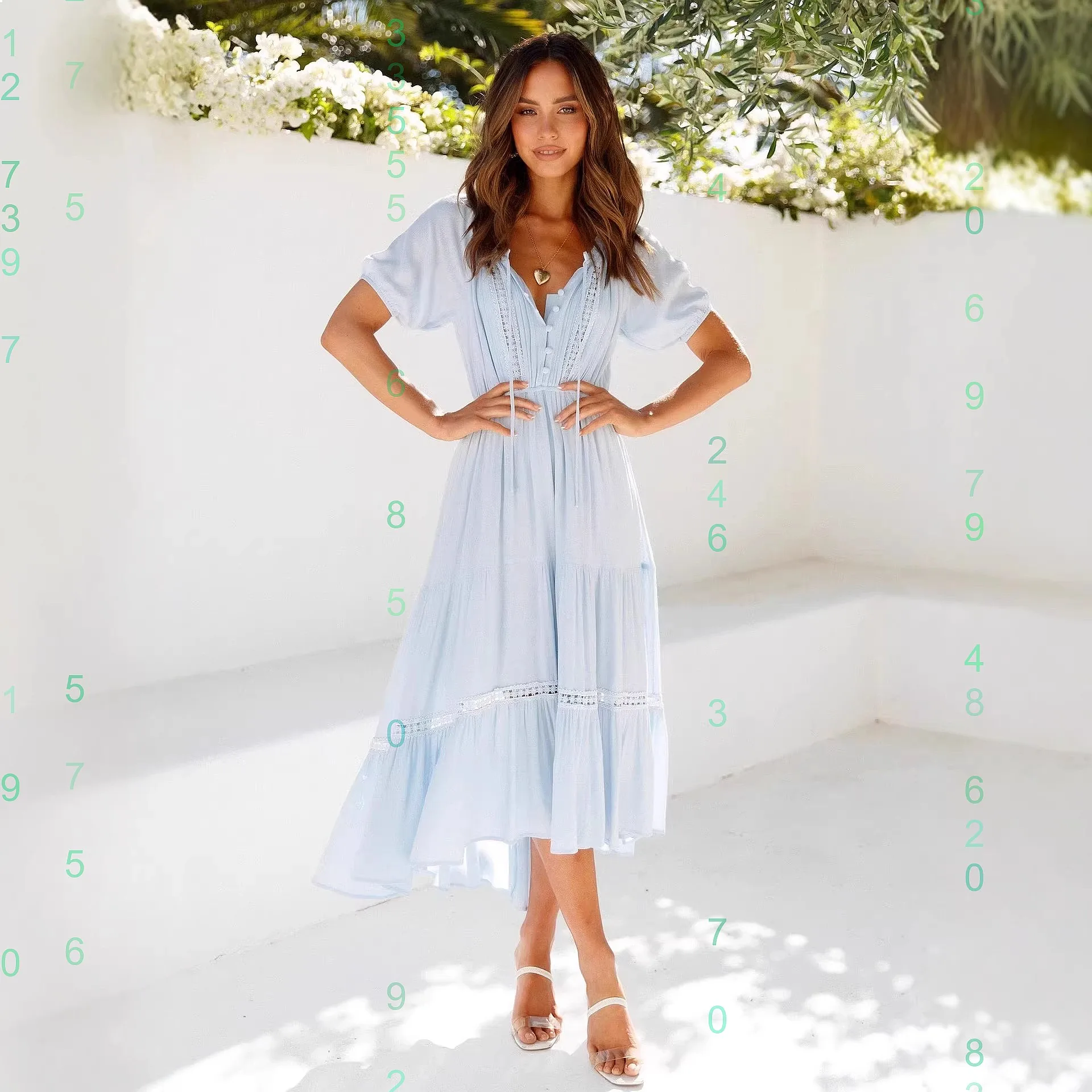 Women's Floral Lace Dress Short Sleeve High Waist Slimming Midi Dress Dresses Spring Summer