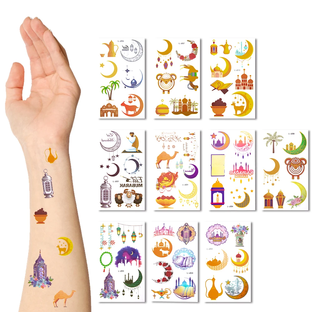 10pcs Happy Eid Al Adha Eid Mubarak For Kids Gifts Temporary Tattoos Sticker Ramadan Kareem Decoration Islamic Muslim Party