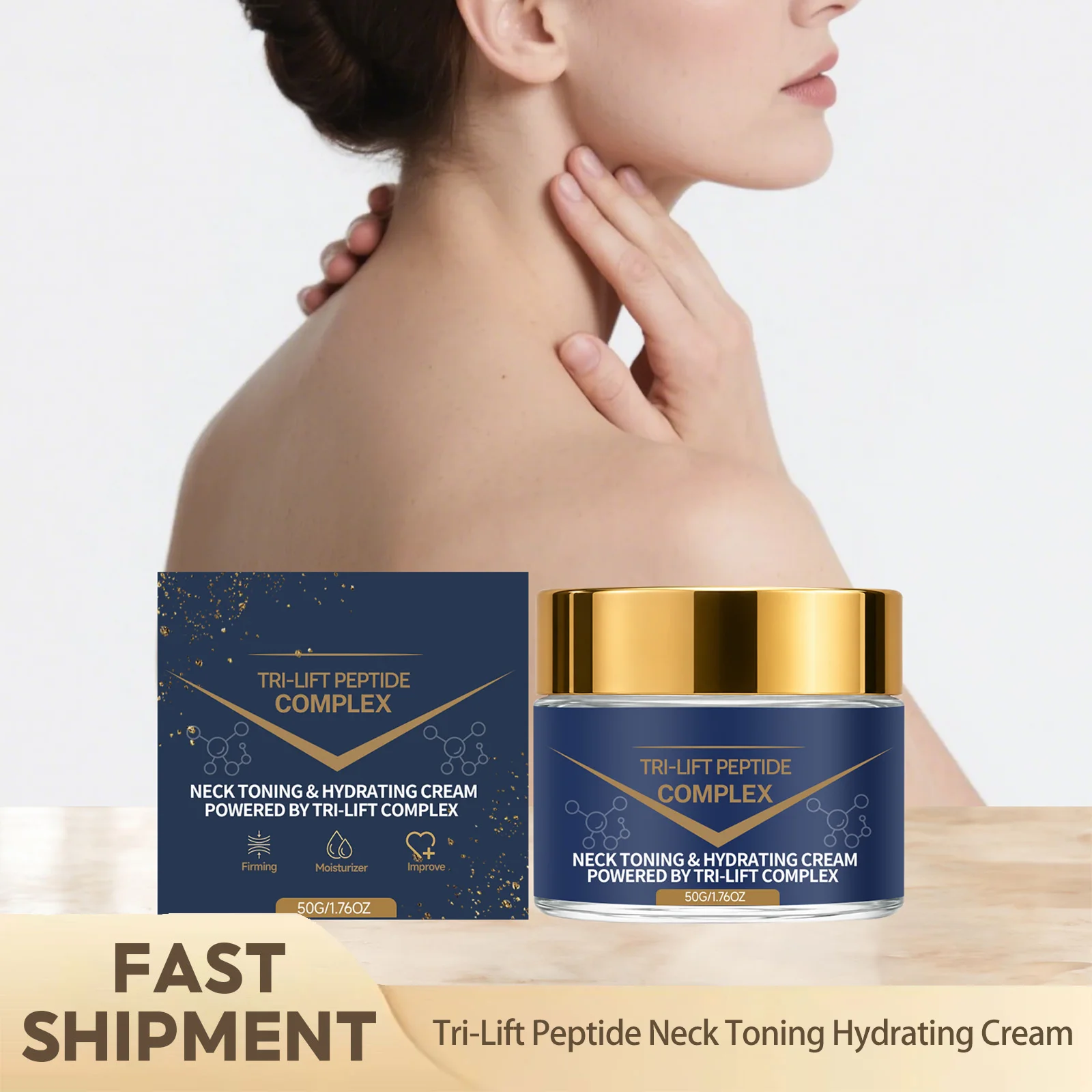 Tri‑Lift Peptide Neck Toning Hydrating Cream Improve Neck Sagging Refine Neck Contour Moisturize Smoothen Rough Neck Skin 50g