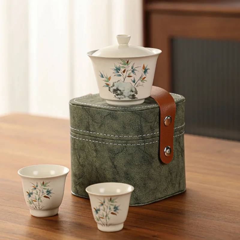 Travel Tea Set Tea Cup Set Ceramic Luxury Chinese Tea Ceremony Gift Car Outdoor Camping Portable One Pot Two Cups Companion Gift