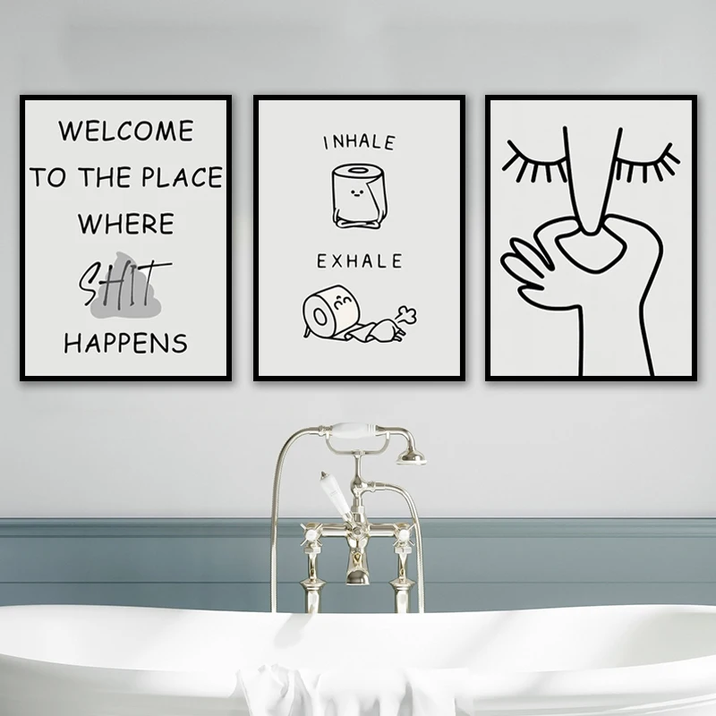 Abstract Humour Black And White Bad Smell Funny Bathroom Poster Print Canvas Painting Wall Art Pictures For WC Toilet Room Decor