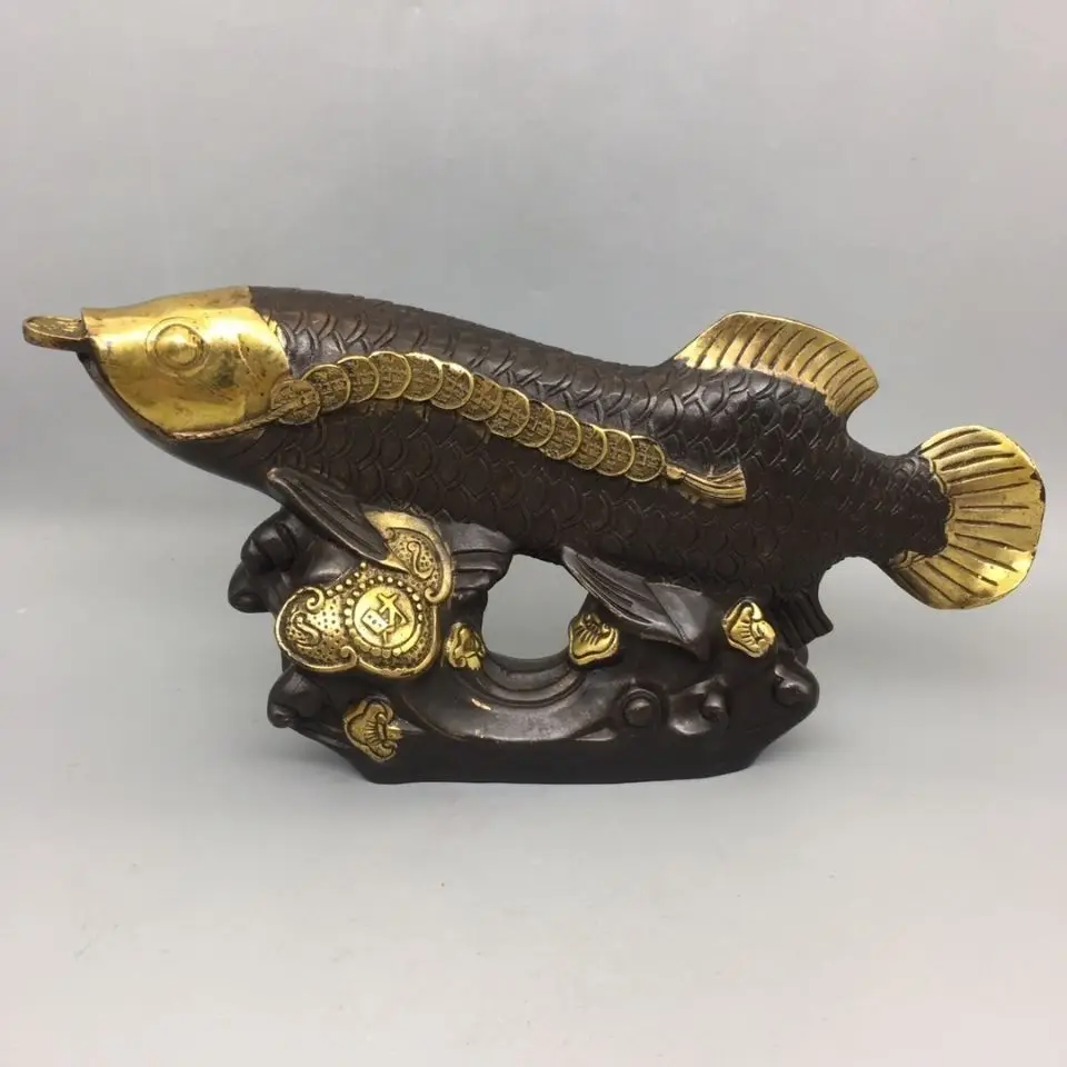 Gilt Brass Golden Arowana Ornament, Wealth Attracting Mascot Symbolizing Abundance All Year, Feng Shui Decor