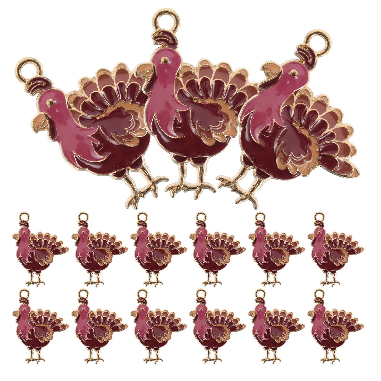 

24pcs Thanksgiving Charms Festive Jewelry Pendant Diy Fall Earrings Necklaces Crafts Durable Alloy Enamel Turkey Pendants For