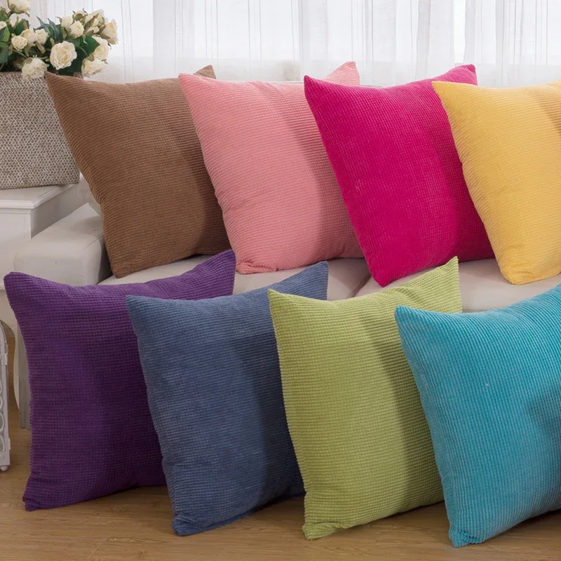 Corduroy Throw Pillow Cushion Cover Solid Color Seat Pillowcase Car Home Decor Sofa Bed Decorative Pillow Case 43*43cm